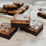 Kaffee Brownies serviert auf einem Tortenteller